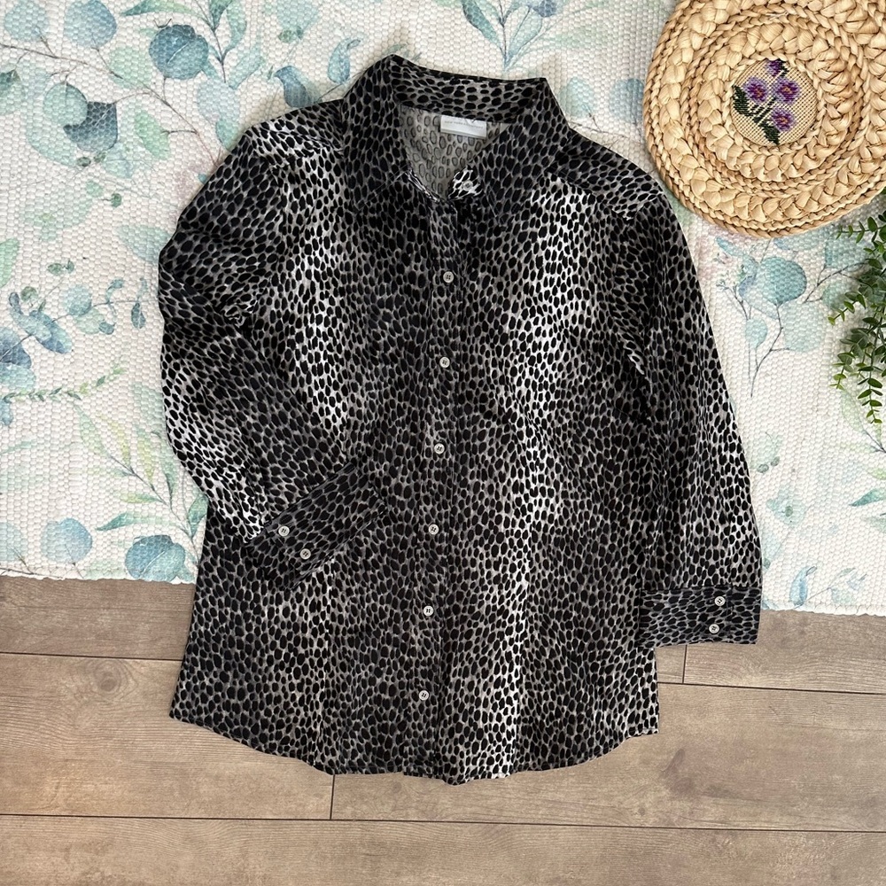 New York & Company Animal Print Button Down Dress Blouse Shirt Size Large, New - Picture 7 of 16